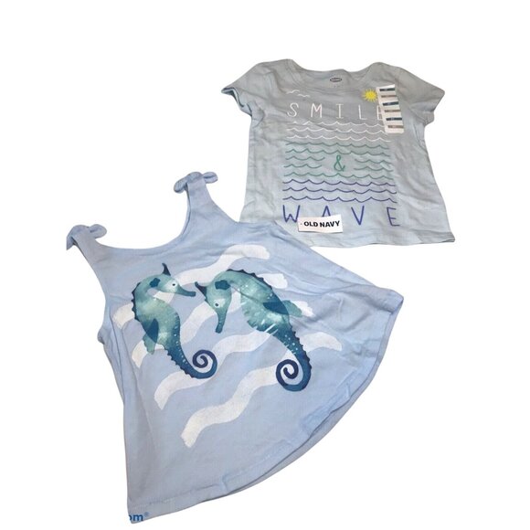 Lot Of 2 Old Navy Girl's Size 2T Shirts Tank Top And T-Shirt Blue New - Picture 1 of 12